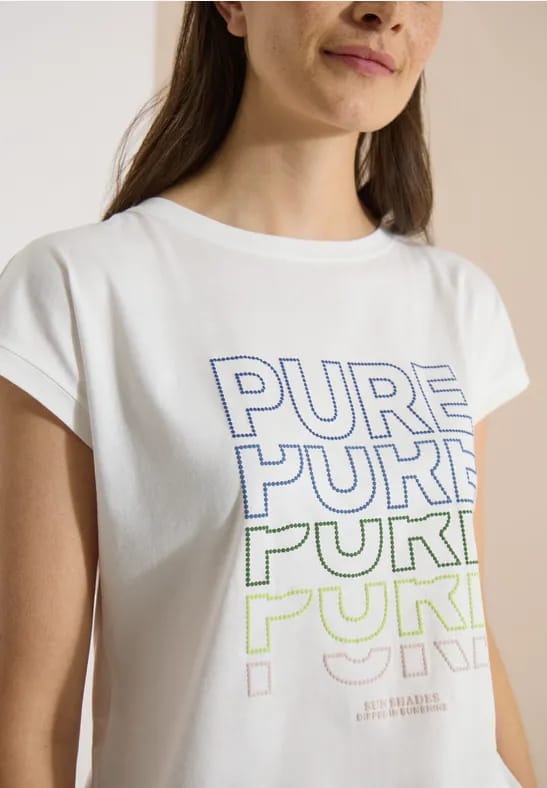 Shirt met boothals en opdruk aan de voorkant