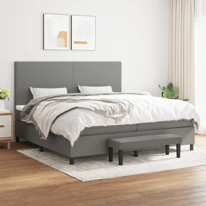 vidaXL - Boxspring - met - matras - stof - donkergrijs - 200x200 - cm