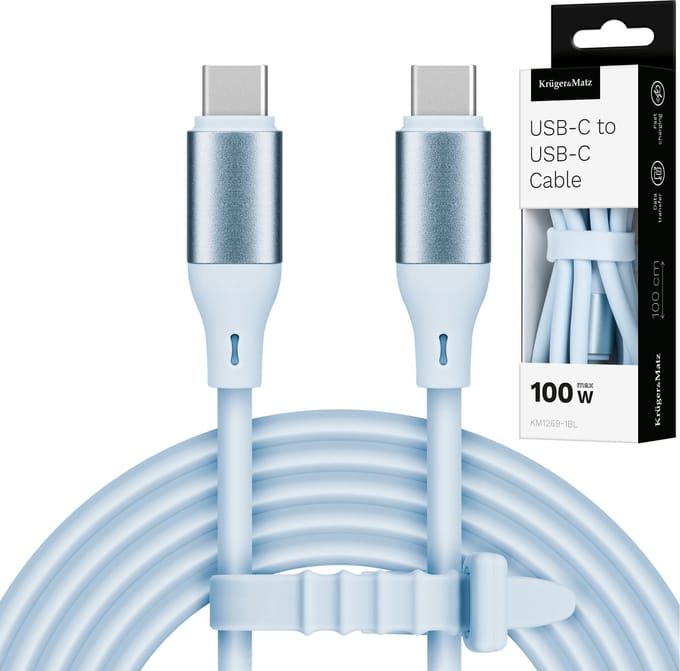 Krüger&Matz KM1269 - USB-C Kabel - 100W - 1m - Siliconen - Blauw