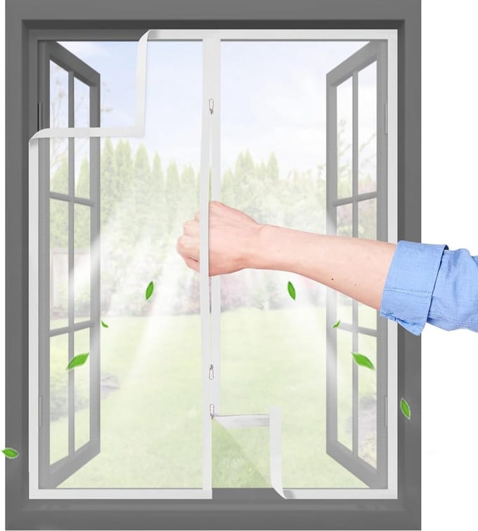 Raamhor met rits - Insectenwering - Buitenruimte - Zelfklevend klittenband - 105 x 140 cm - Wit