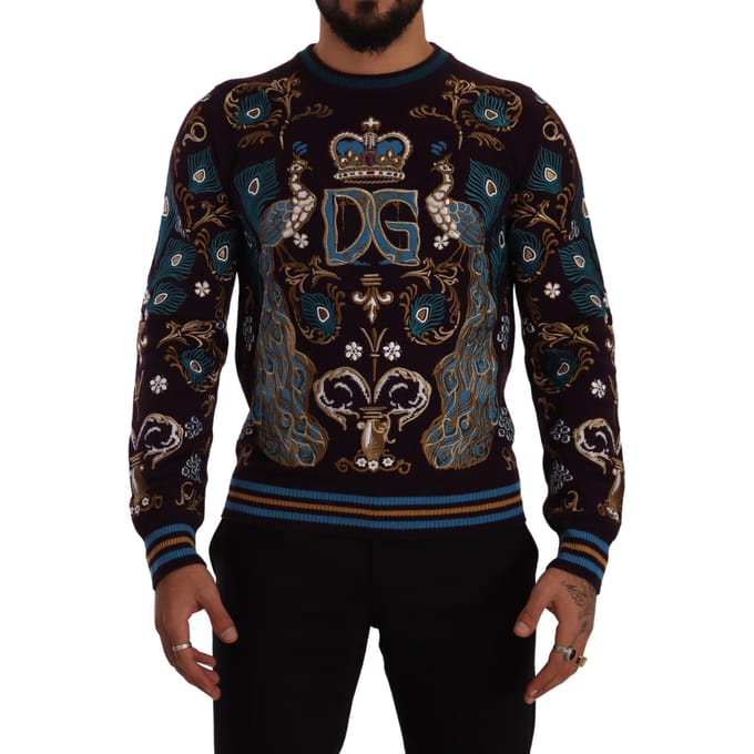 Dolce & Gabbana Heren Bordeaux Kasjmier DG Kroon Geborduurde Trui