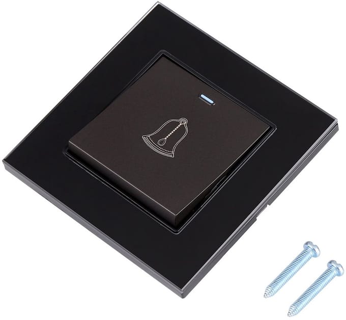 Deurbelschakelaar 8,6 cm Gehard Glas Buitenschakelaar Waterdicht 16 A 220 V Zwart