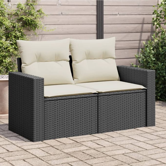 vidaXL - Tuinbank - 2-zits - met - kussens - poly - rattan - zwart