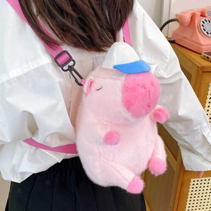 Klikkopers® - Capybara Rugzak - Capybara Knuffel - Capybara Handtas - Capibara Rugtas - Draagbare Make-up Tas - Roze