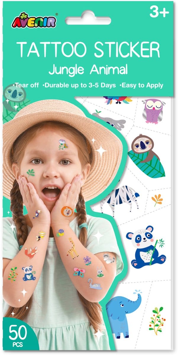 AVENIR Tattoo Stickers - Jungle - 50 Stuks - Blijft 3 Tot 5 Dagen - 3 Jaar
