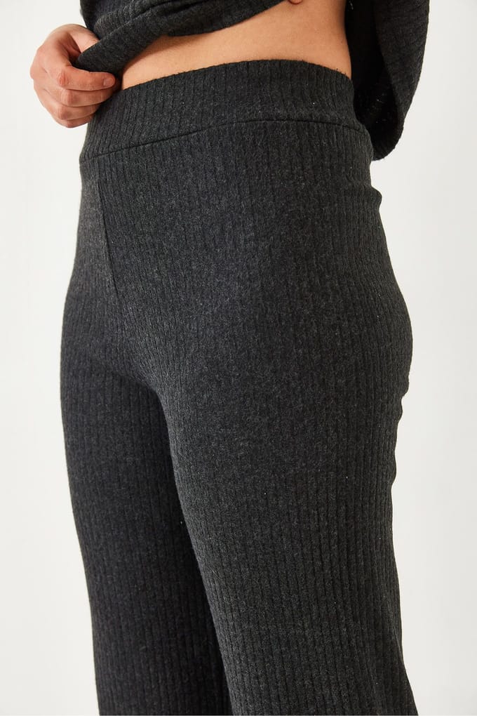 Geribbelde Textuur Crew Neck Trui en Broek Set