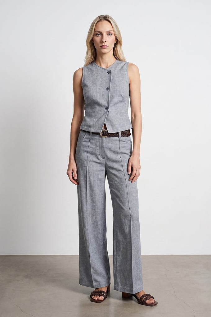 Hoge Taille Wijde Pantalon met Plissé