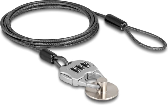 Navilock Security cable for tablets and smartphones with combination lock and steel plate with adhesive pad