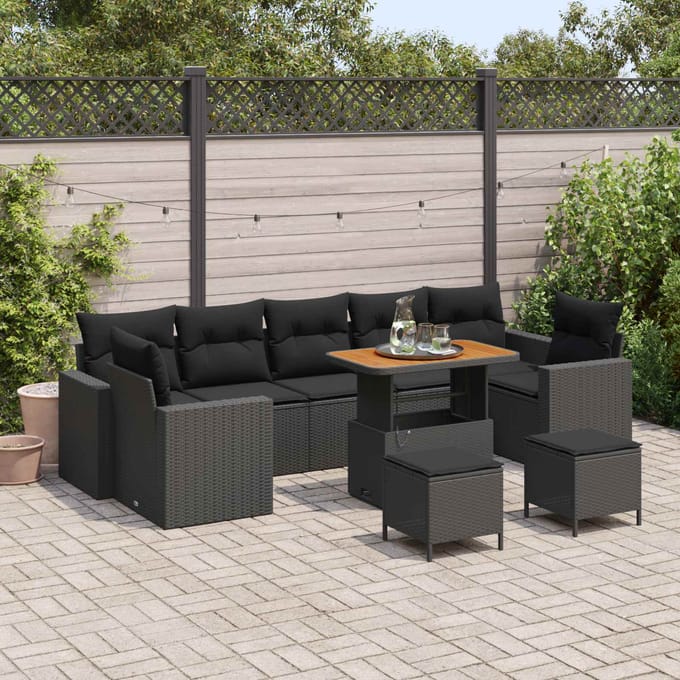 vidaXL - Tuinbank - Set - 10 - st - Zwart - poly - rattan