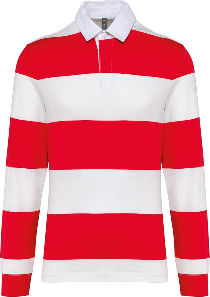 Gestreepte unisex polo lange mouwen merk Kariban maat M Rood/Wit