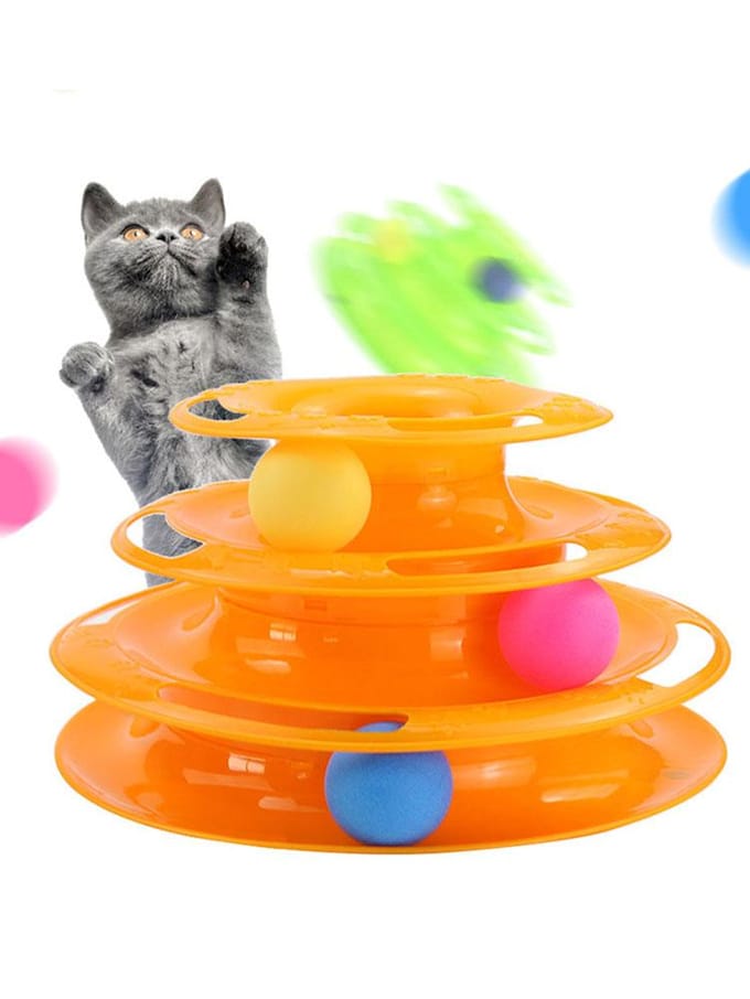 Jouet interactif et stimulant pour chat à 3 niveaux avec boule de souris en cage orange