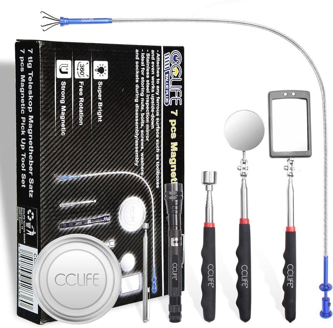 Set van 7 telescopische gereedschapsmagneten met LED