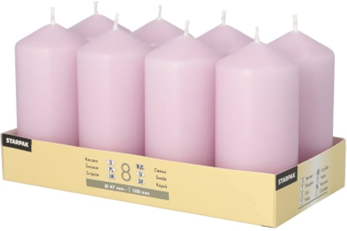 8 Stompkaarsen Ø 47 mm · 100 mm lila