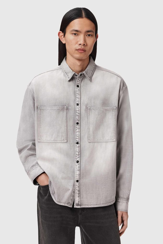AllSaints Al Denim Shirt Light Grey Taglia: S | Camicie Casual Outlet | Uomo | Blu