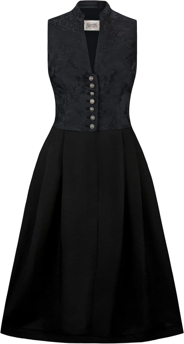 Dames Dirndl - Traditionele Jurk - Feestkleding - Jacquard L lijfje - Midi lengte - Zwart