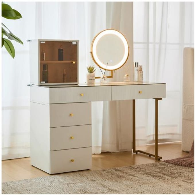 Coiffeuse - MUVOE - Miroir lumineux LED - Blanc - 120x45x115 cm - Montage facile blanc