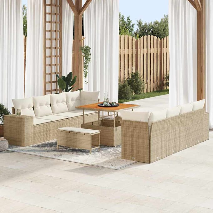 vidaXL Tuinbank Set met kussen 11 pcs Beige en Crème poly rattan