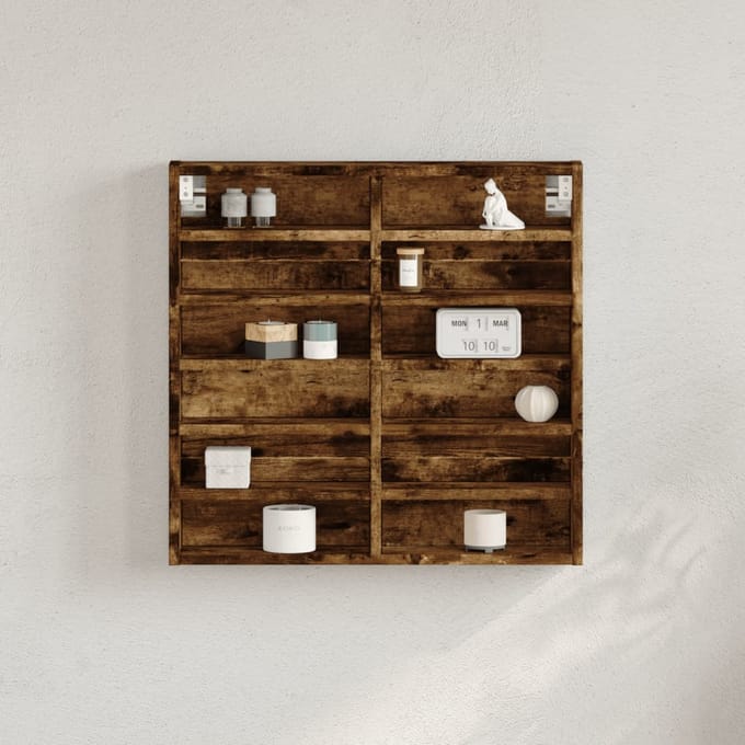 vidaXL - Vitrinekast - 60x8,5x58 - cm - bewerkt - hout - gerookt - eikenkleurig