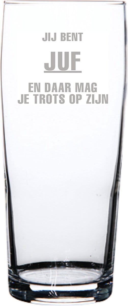 Gegraveerde bierfluitje 19cl Jij bent Juf en daar mag je trots op zijn