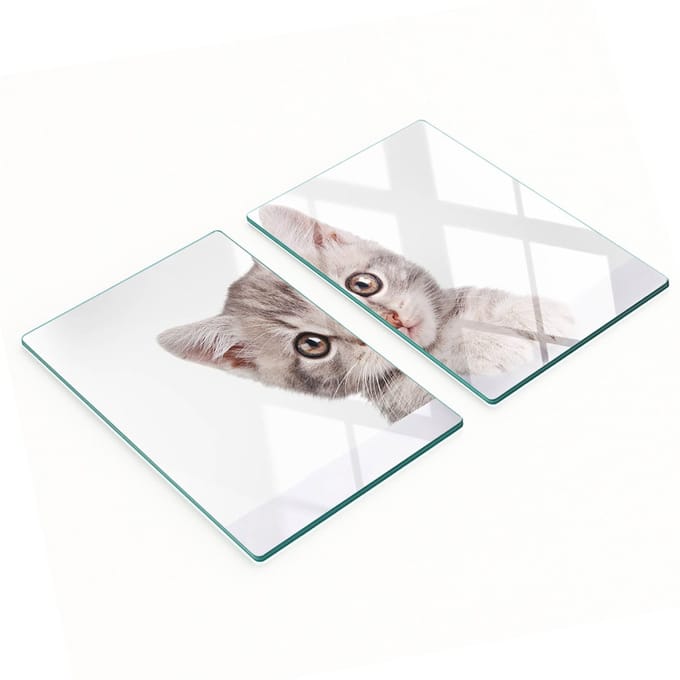 Multifunctionele decoratieve glazen borden met print van een grijze kat, 2x40x52 cm