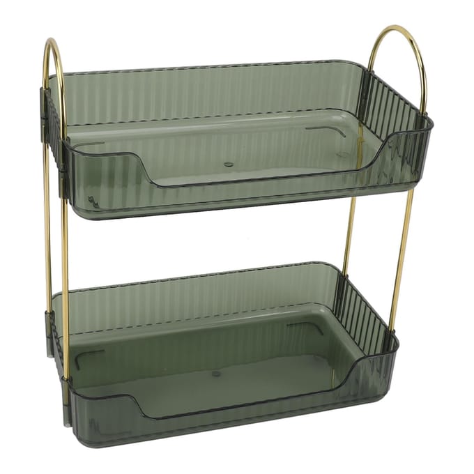 Présentoir de maquillage à deux niveaux, moderne et léger, étagère de rangement de luxe pour pinceaux et fards à paupières jaune