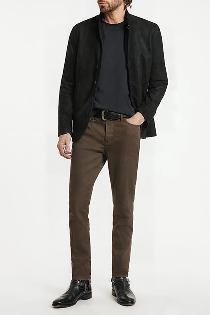 John Varvatos J704 - Taper Fit Deep Olive Maat: 29 | Slim Jeans Outlet | Heren | Bruin