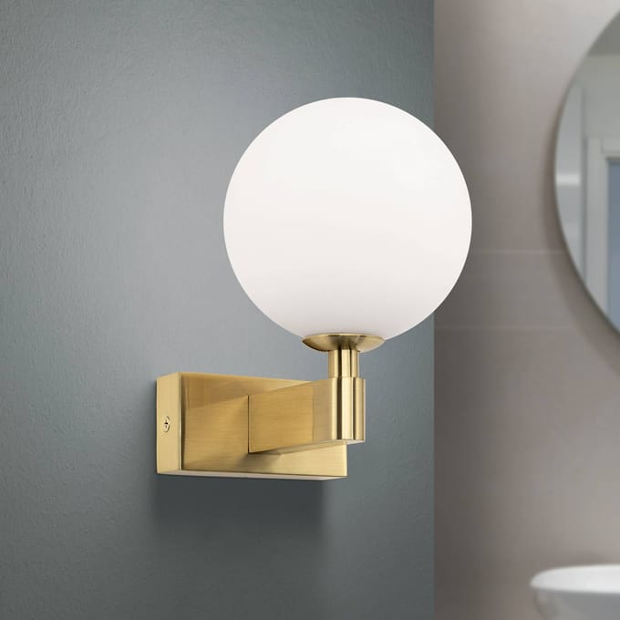 ORION Wandlamp Mara, messingkleurig, glas, 17,5cm hoog, G9, IP44