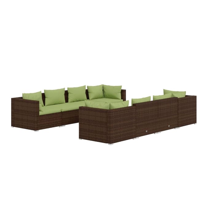 vidaXL - 9-delige - Loungeset - met - kussens - poly - rattan - bruin