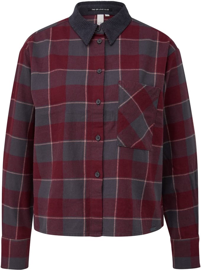 QS - female - Geruite blouse van flanel met corduroy kraag