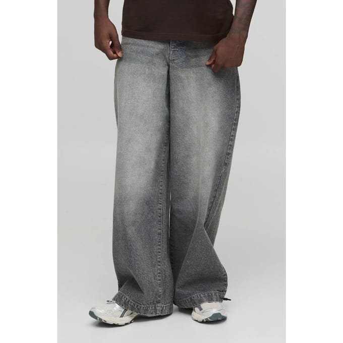 Essential Baggy Parachute Fit Rigid Washed Jeans | Stone | Size 46S