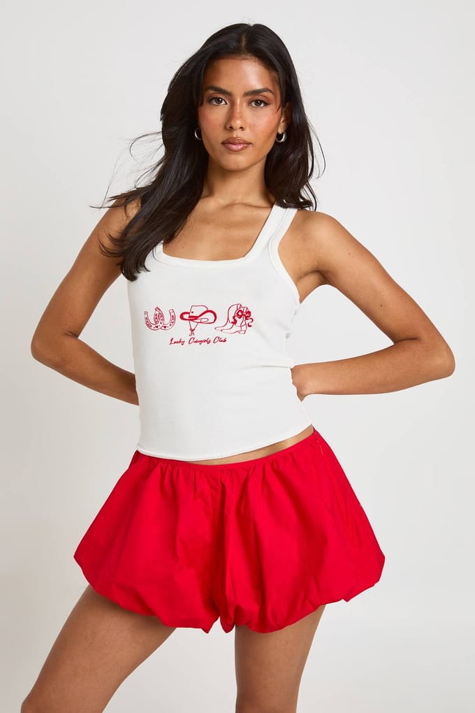 boohoo Dames Pofbroek Katoenen Shorts | Rood | Maat: 44