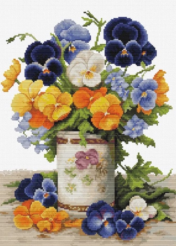 Luca-S Pansies Bouquet borduren (pakket) B7035