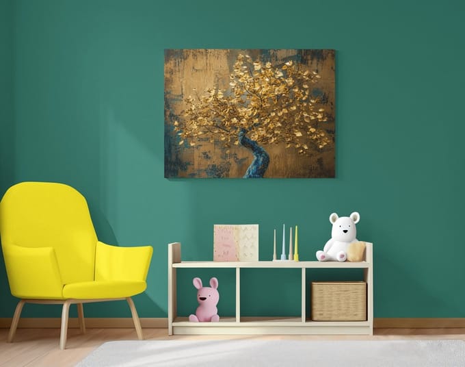 Canvas Schilderij Boom - Gouden Levensboom - Moderne Wall Art - 100 x 75 cm