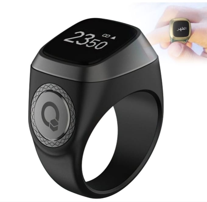 Ringteller slimme ring, 22 mm digitale Bluetooth mini teller wekker voor moslims (grijs)