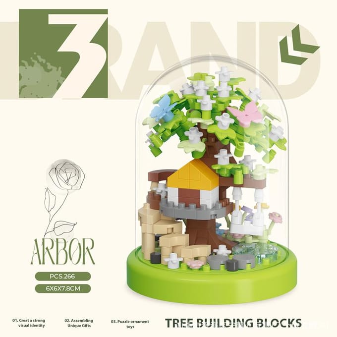 Cadeau de Saint-Valentin Arbre en Fleur Maison dans les Arbres Blocs de Construction Bouquet Puzzle Assemblage Image Jouet Ornements No box beige