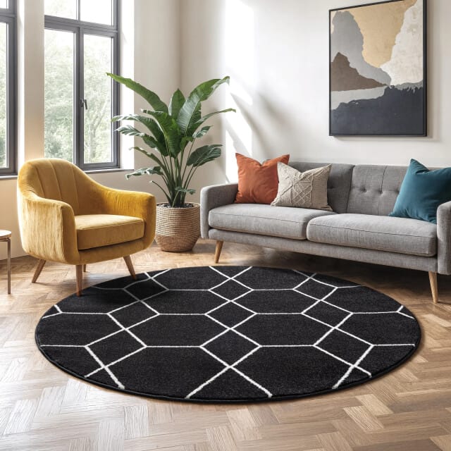 Muratap Trellis uni rond effen laagpolig vloerkleed modern 120 cm rond