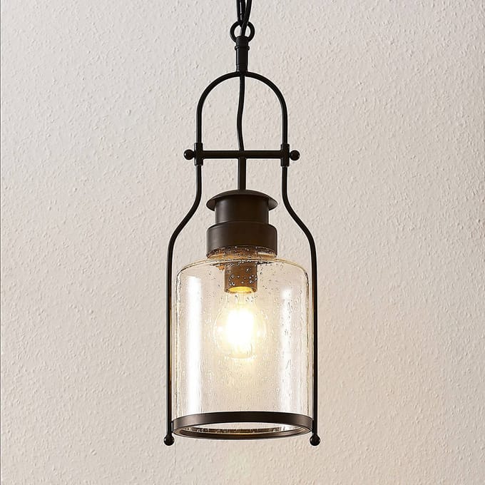 Lindby - hanglamp - 1licht - Metaal, glas - H: 21 cm - E27 - matzwart, transparant