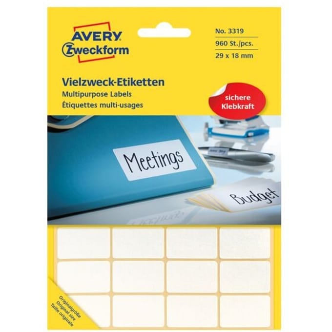 Huismerk Avery 3319 Handmatige Etiket 29x18mm Wit