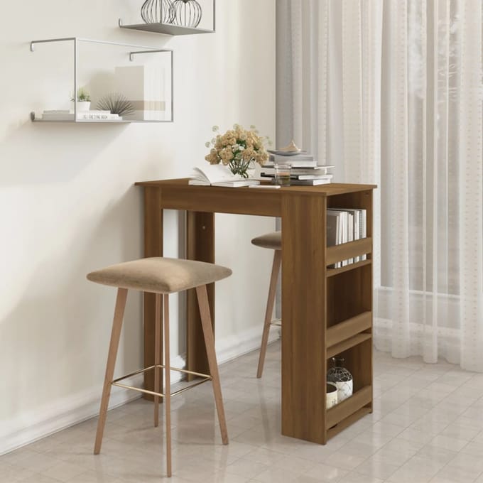 vidaXL - Bartafel - met - opbergrek - 102x50x103,5 - cm - bewerkt - hout - bruin - eiken