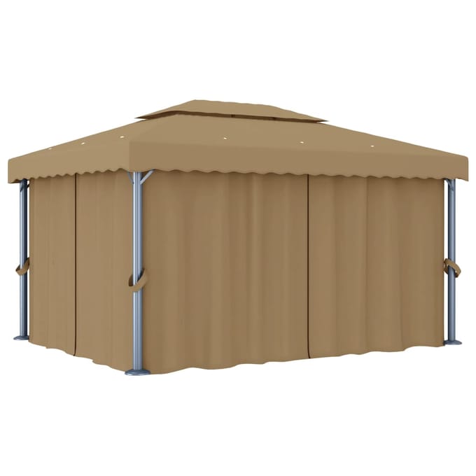 vidaXL - Prieel - met - gordijn - 4x3 - m - aluminium - taupe