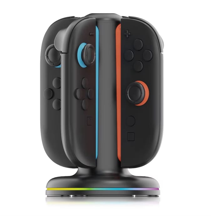 PlayCool- Nintendo Switch 2 Joy-Con Oplaadstation met thumb grips - RGB - Geschikt Voor 4 Joy Cons