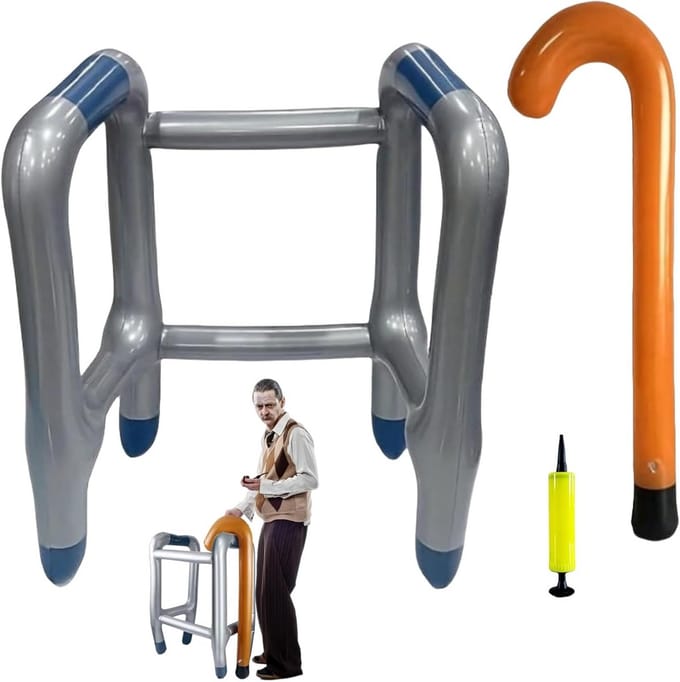 Opblaasbare Rollator en Wandelstok Set voor Volwassenen - 3 Delig, Zilver