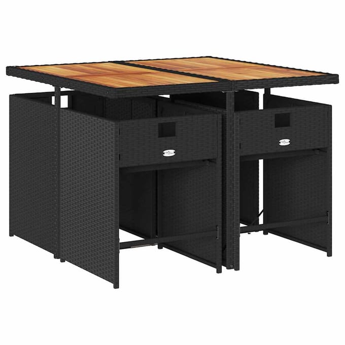 vidaXL - 5-delige - Tuinset - met - kussens - poly - rattan - zwart