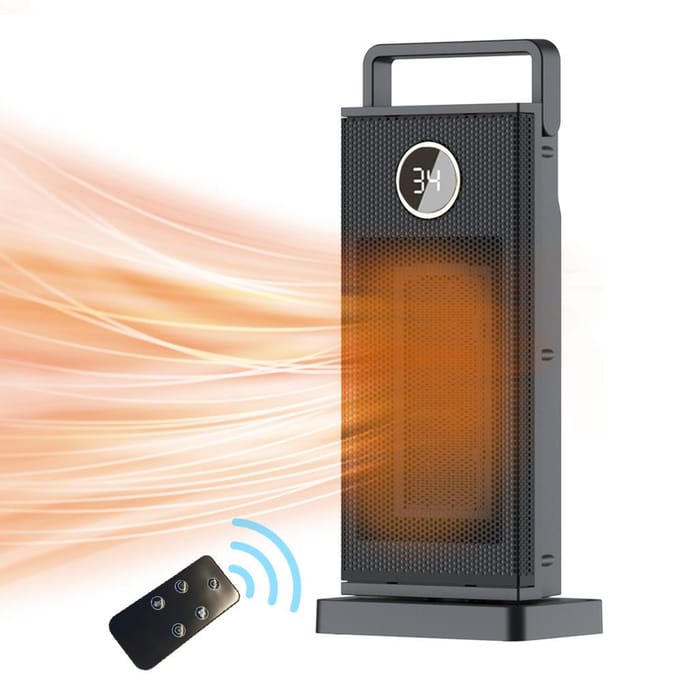 Chauffage d'appoint 2000W PTC Céramique Minuterie 12H Modes Chauffage Rapide Télécommande Ventilateur Chauffant Portable avec EU Plug noir