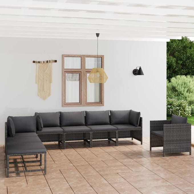 vidaXL - 8-delige - Loungeset - met - kussens - poly - rattan - grijs