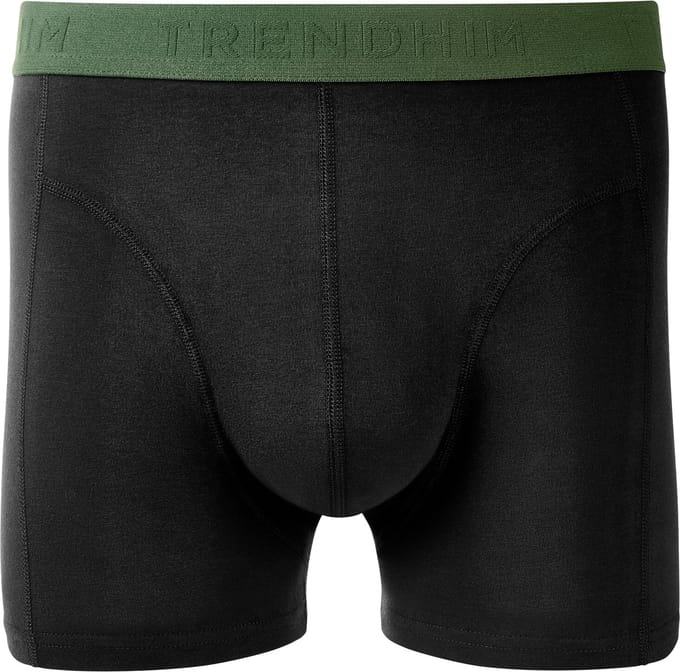FlexFeel | Zwarte katoenen boxershort met olijfgroene tailleband