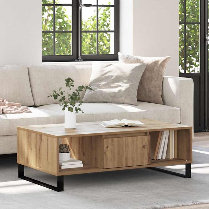vidaXL - Salontafel - Artisan - Eiken - 104 - x - 60 - x - 35 - cm - Bewerkt - hout