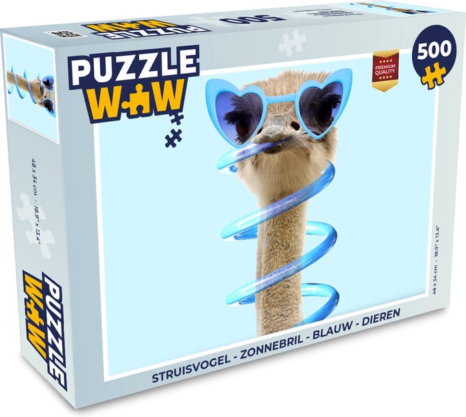 Puzzel Struisvogel - Zonnebril - Blauw - Dieren - Legpuzzel - Puzzel 500 stukjes