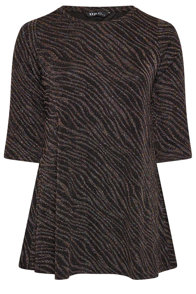Yours Zwarte Jacquard Top Met Dierenprint En Glitters Size 58-60