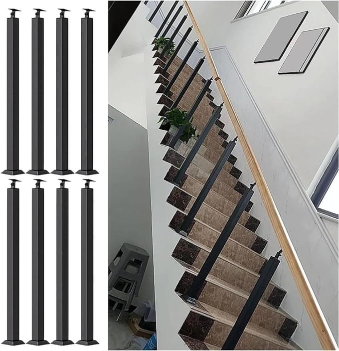 Verstelbare Railing Kit - Baluster Palen - Veiligheid Buiten - Verstelbare Hoek - 85 cm Hoog - Zwart